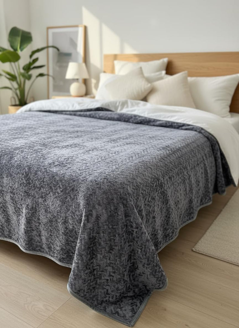 Florida Solid Embossed Flannel Blanket, 320 GSM Ultra-Soft All-Season AC Blanket (Double, Grey) Kafalo