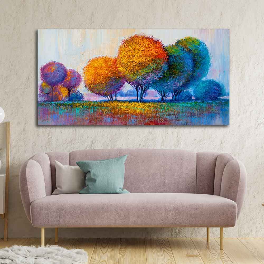 VIBECRAFTS Canvas Paintings for Living Room Drawing Room Canvas Wall Painting of Beautiful Colorful Trees for Home|Office|Gift(PTVCH_2397)(48 x 24 Inches)
