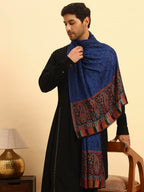 Pashmoda Men Gulpari Kaani Stole, Authentic Kashmiri Luxury Pashmina Style Shawl, Stole, Small Size Gents Lohi, (Size 28x80 Inches,Navyblue Color) MAVST06