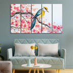VIBECRAFTS Beautiful Bird on Tree Branch Wall Painting of Five pieces For Home|Office|Living Room|Gift (PTVC5Pcs4_8642)