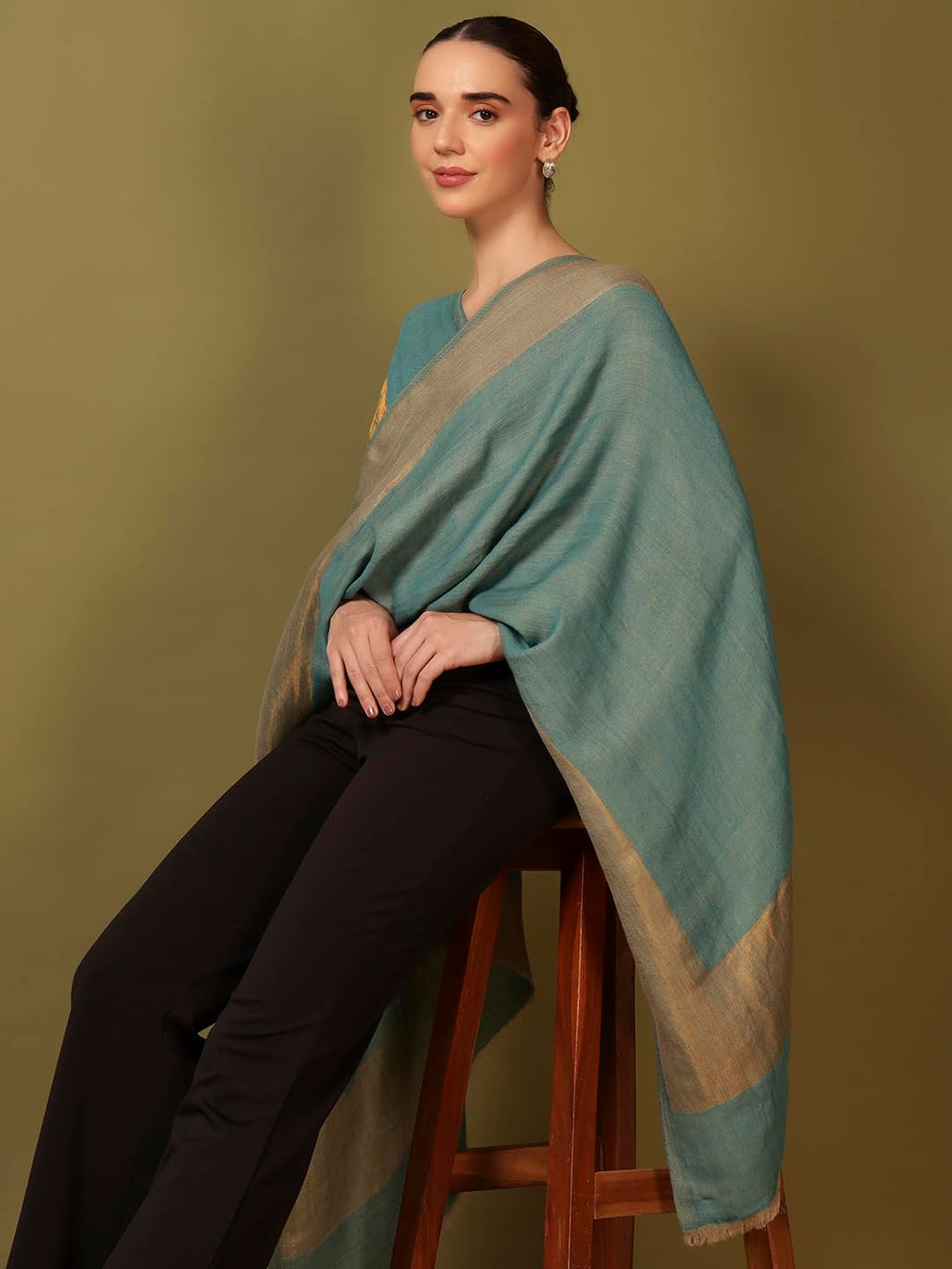 Pashmoda Women Midnight Bronze Reversible Zari Moonlight Fine Wool Stole (Size : 28x80in, 71X203cm) ZSST04