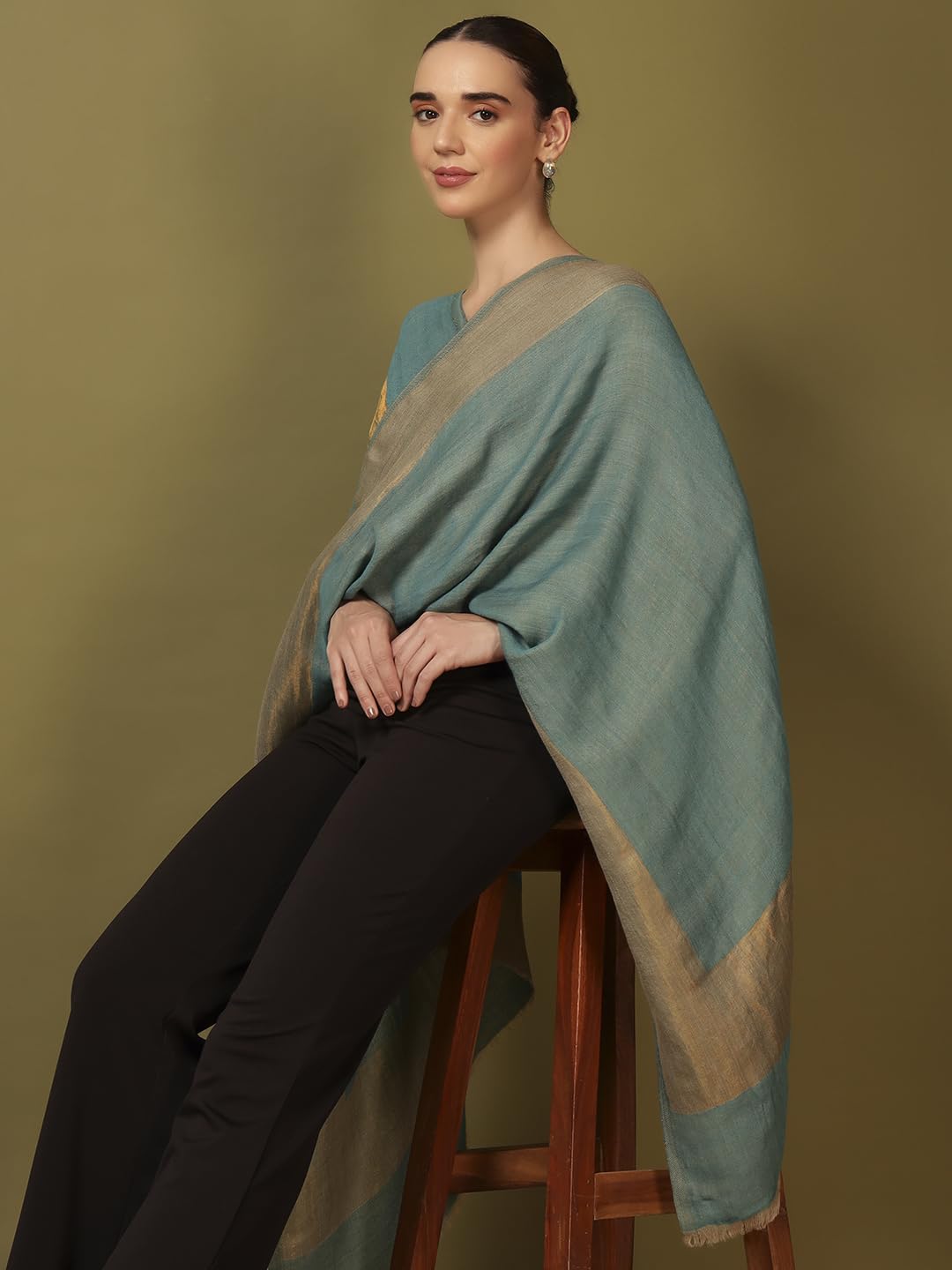 Pashmoda Women Midnight Bronze Reversible Zari Moonlight Fine Wool Stole (Size : 28x80in, 71X203cm) ZSST04