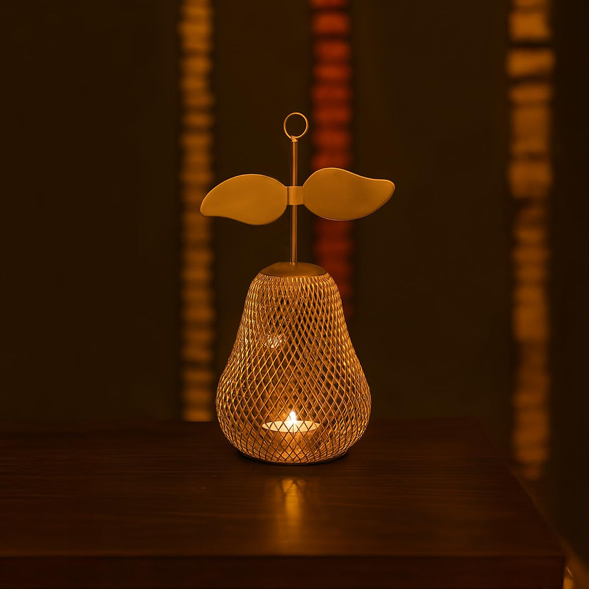 MARKET 99 Metal Pear T- Lite Holder - Golden | Elegant Home Decor for Diwali, Christmas, Birthday, and Wedding | Decorative Candle Holder for Ideal for Festive & Ambient Lighting| Golden