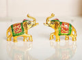 KridayKraft Elephant Set Metal Statue Small Size with Meena Work 2 pcs Set for Showpiece Enhance Your Home,Office Table,Animal Showpiece Figurines,Corporate Gift Article...
