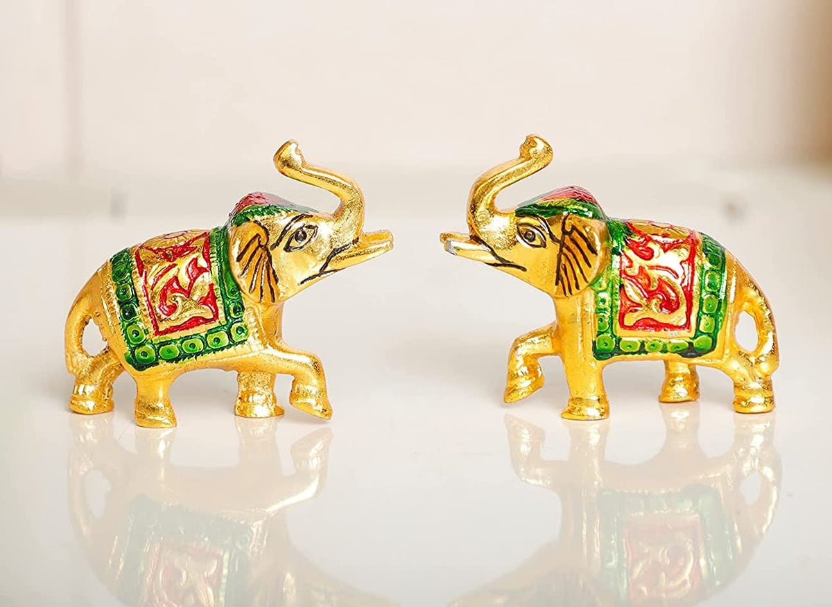 KridayKraft Elephant Set Metal Statue Small Size with Meena Work 2 pcs Set for Showpiece Enhance Your Home,Office Table,Animal Showpiece Figurines,Corporate Gift Article...