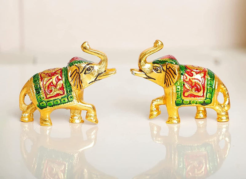 KridayKraft Elephant Set Metal Statue Small Size with Meena Work 2 pcs Set for Showpiece Enhance Your Home,Office Table,Animal Showpiece Figurines,Corporate Gift Article...