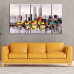 VIBECRAFTS Abstract Wall Painting of A New York City Skyline Five Pieces For Home|Office|Living Room|Gift (PTVC5Pcs4_8576)