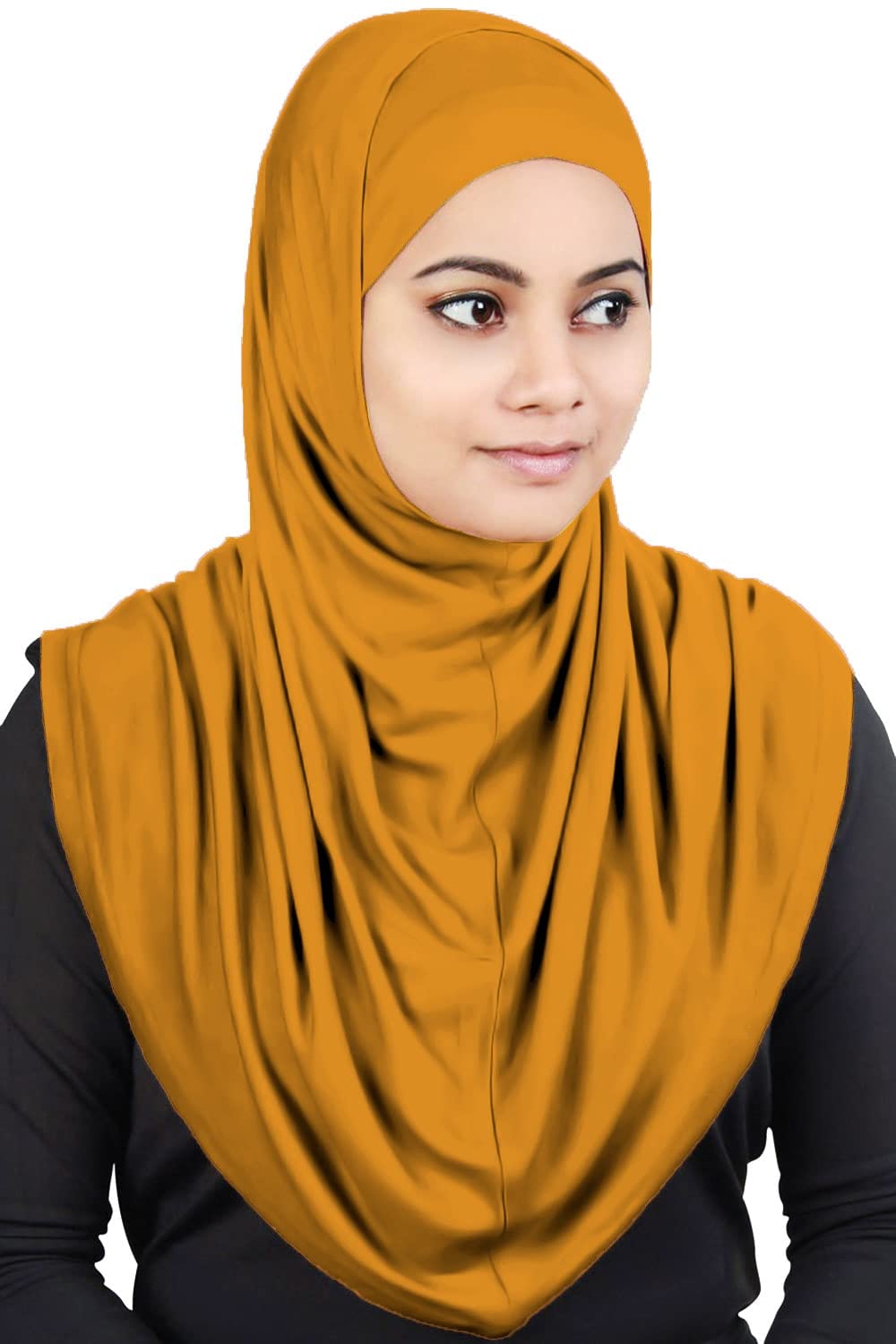 MyBatua Women's 2-Piece Al-Amira Hijab with Under Female Scarf/Cap/Bonnet in Soft Viscose Jersey, Ready to Wear HJ-129 (Mustard)