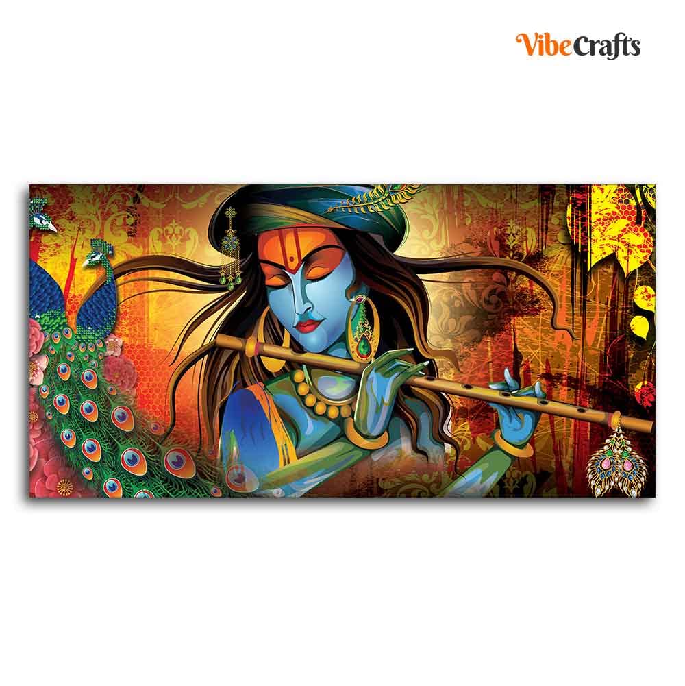 VIBECRAFTS Canvas Paintings for Living Room Drawing Room Classic Krishna Premium Wall Painting Fitted with Wooden Frame for Home|Office|Gift(PTVCH_2245N)