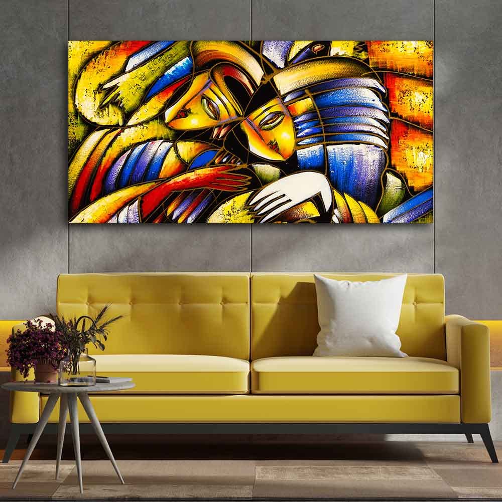 VIBECRAFTS Canvas Paintings for Living Room Drawing Room Colorful Abstract Face Canvas Wall Painting Fitted With Wooden Frame for Home | Office | Gift (PTVCH_2442N)