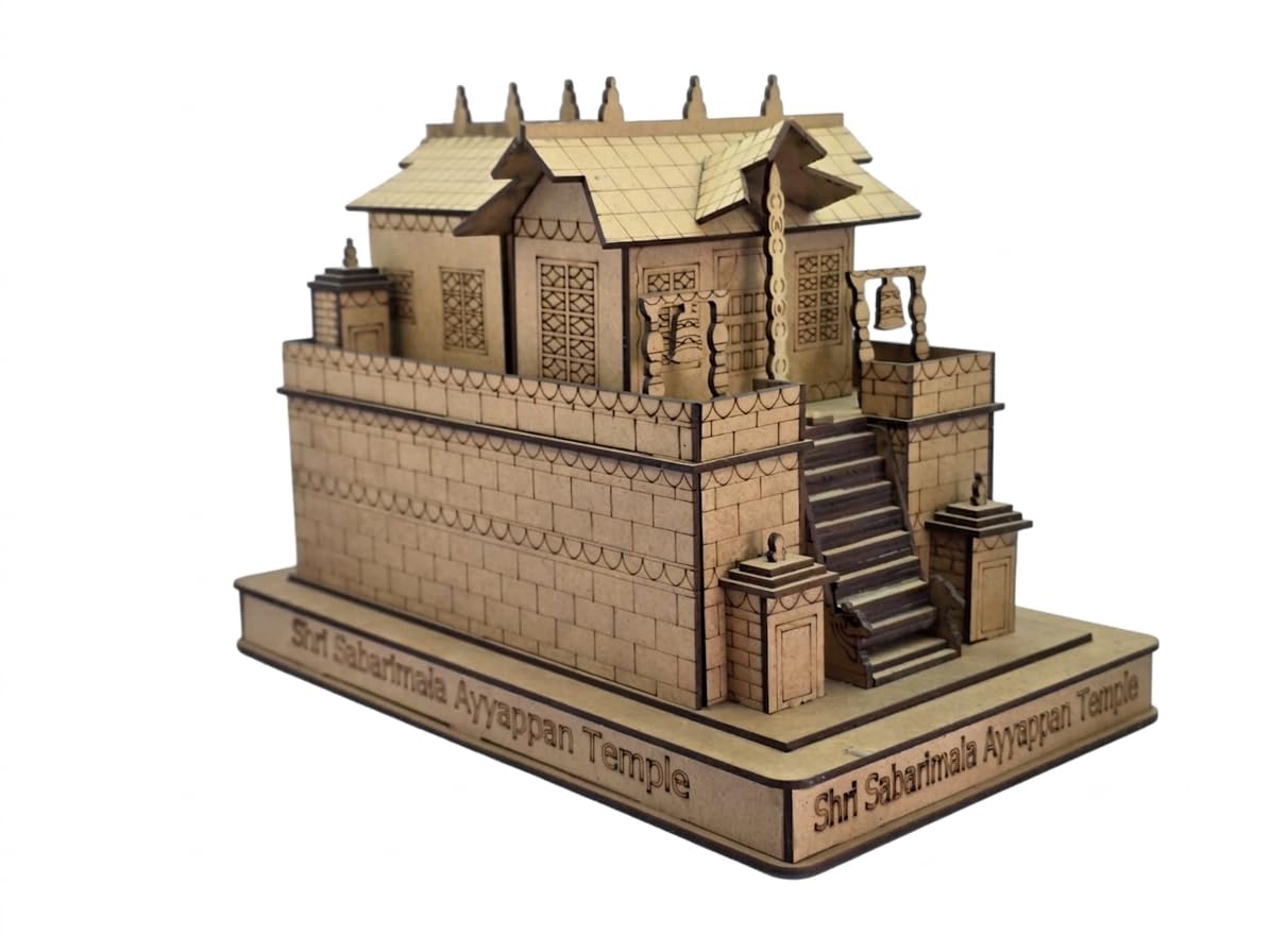 Shri Sabarimala Ayyappan Temple Wooden Model, Decorative Miniature Temple Replica