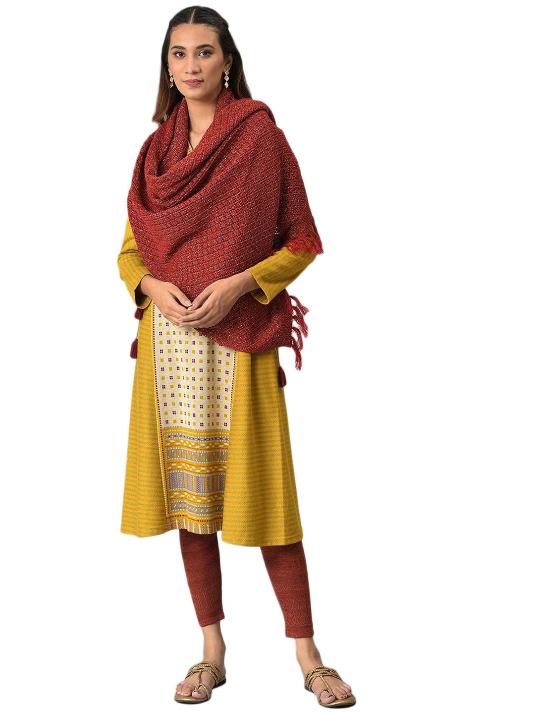 Red Acrylic Yarn-Dyed Women'S Shawl (Size: Free Size)-24NOA80038-603080