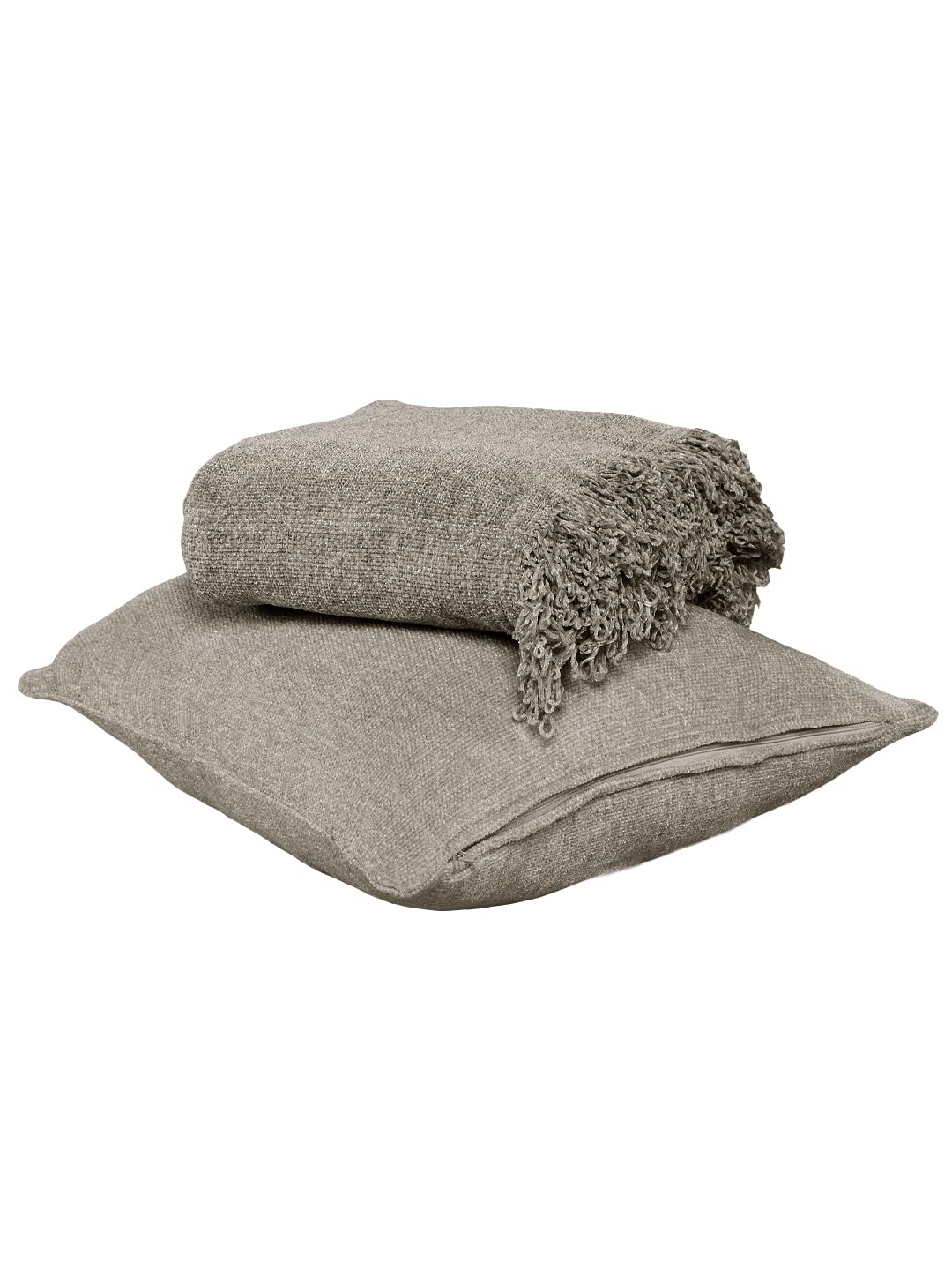 SASHAA WORLD Solid Soft Chenille Throw Blanket for Sofa, Bed & Couch with Cushion Cover Set | Grey Throw & Cushion Cover| Throw-130x180 cm, Cushion-45x45 cm Kafalo