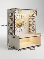 GOJEEVA KRAFT Beautiful Wooden Pooja Stand for Home, Temple, Office, Wall Mounted Puja Mandir with LED Spot Light Size (L- 29 CM, W- 25 CM, H - 37.5 CM)