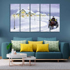 VIBECRAFTS Rural Landscape in Winters Wall Painting of Five Pieces For Home|Office|Living Room|Gift (PTVC5Pcs4_8684)