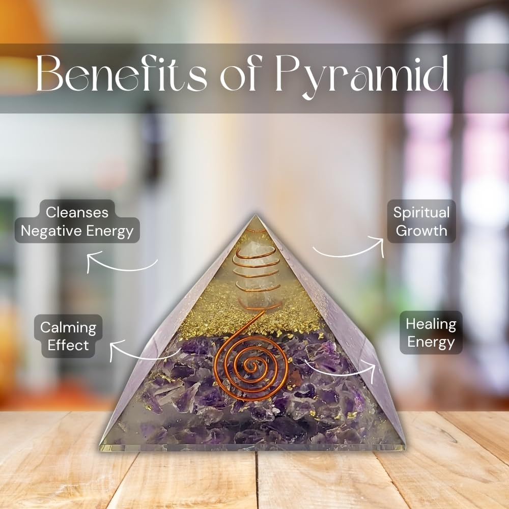 CALMINDS Amethyst Orgonite Pyramid for Stress Relief & Healing | Crystal Pyramid for Positive Energy, Chakra Balancing & Meditation | Vastu, Feng Shui, Home Office Decor