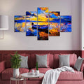 VIBECRAFTS Boat at Colorful Sunset Canvas Wall Painting Five Pieces For Home|Office|Living Room|Gift (PTVC5Pcs1_5523)