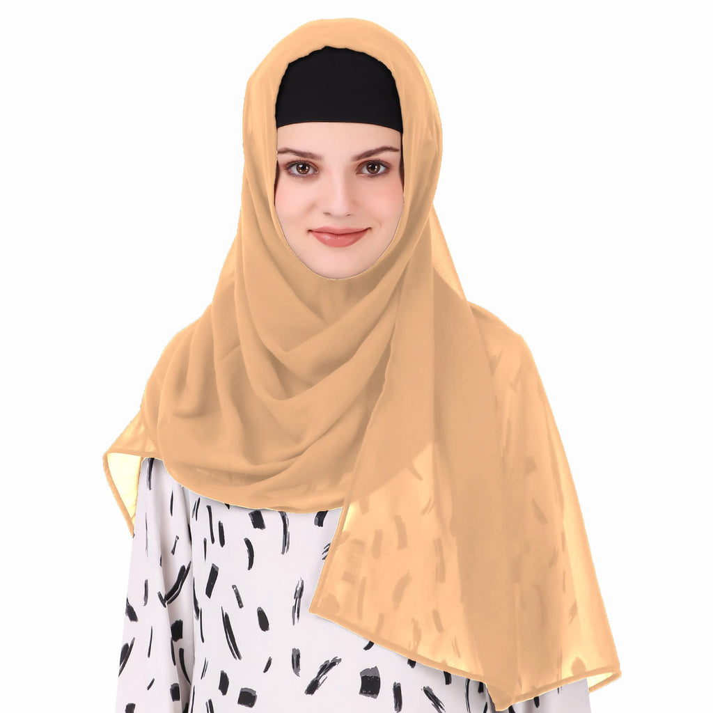 MyBatua Long Hijab in Breathable Soft Georgette large Head Wrap, Wholesale Price, 1pc Scarf HJ-020 (50x180 cm, Peach)
