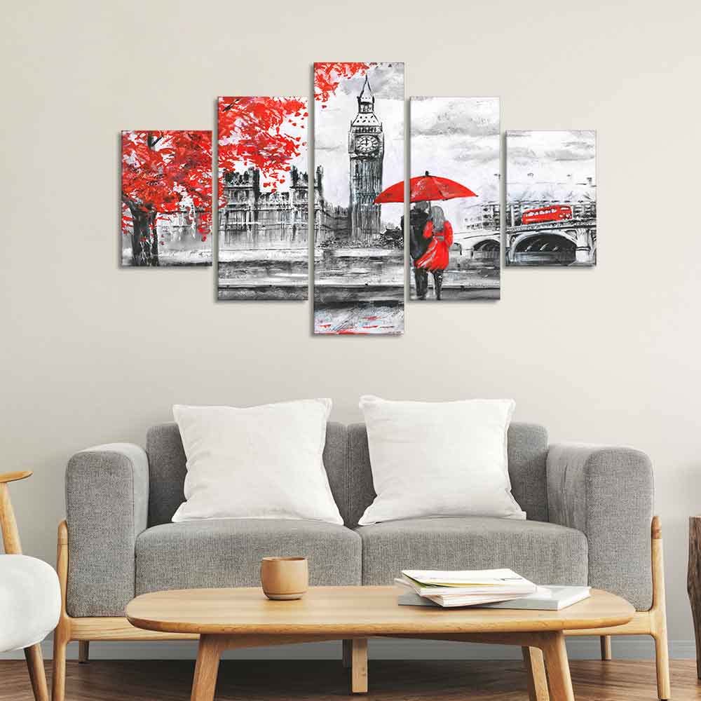 VIBECRAFTS Beautiful London Canvas Wall Painting Five Pieces For Home|Office|Living Room|Gift (PTVC5Pcs1_5522)