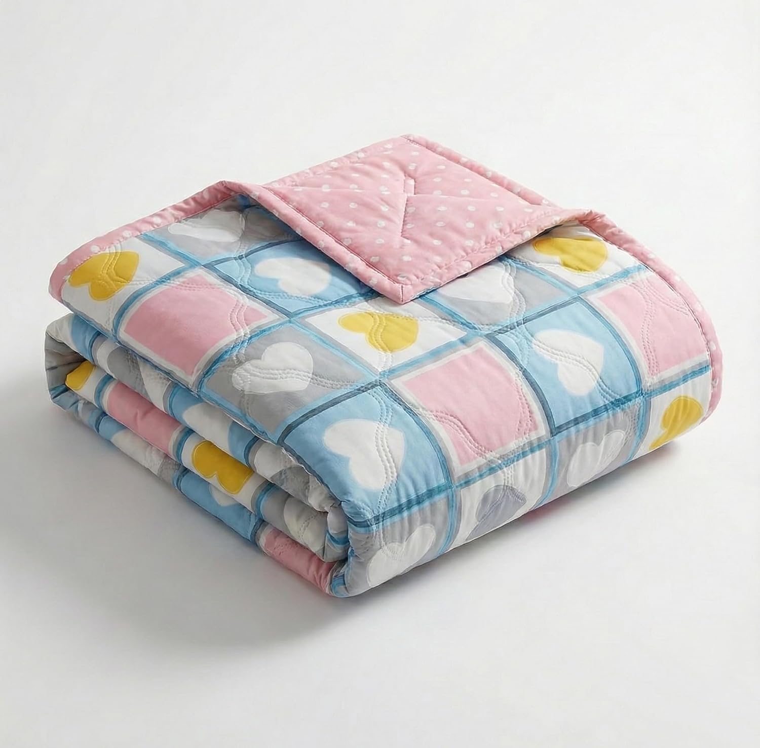 Cotton Reversible Summer Blanket, AC Comforter with Classic Printed Design, Cooling Quilt Dohar for Single Or Double Bed, Ideal for Gifting (Heart Print, Single Bed) Kafalo