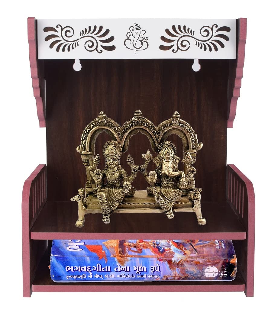 nexat MDF Wooden Temple with Doors | Decorative Pooja Mandir for Living Room & Worship Place (579)