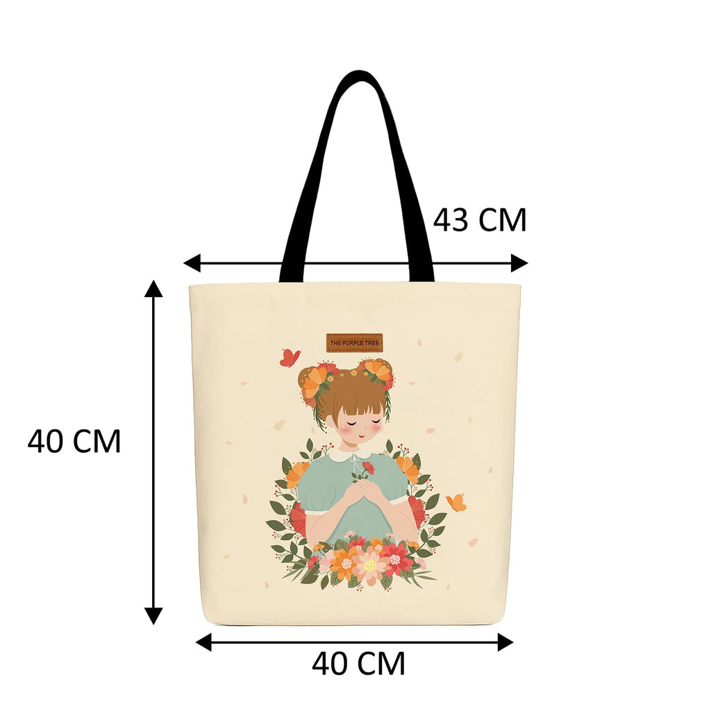The Purple Tree Eco-Friendly Canvas Tote Bag, Sustainable, Reusable Shopping, Beach, Travel or Everyday Tote, Wide Tote Bag, little Girl