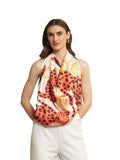 Ravaiyaa - Attitude is everything Women Silk Digital Print Large Square Scarf Breathable Lightweight Neckerchief Printed Headscarf 40 x 40 Inch (Beige & Orange Leopard)