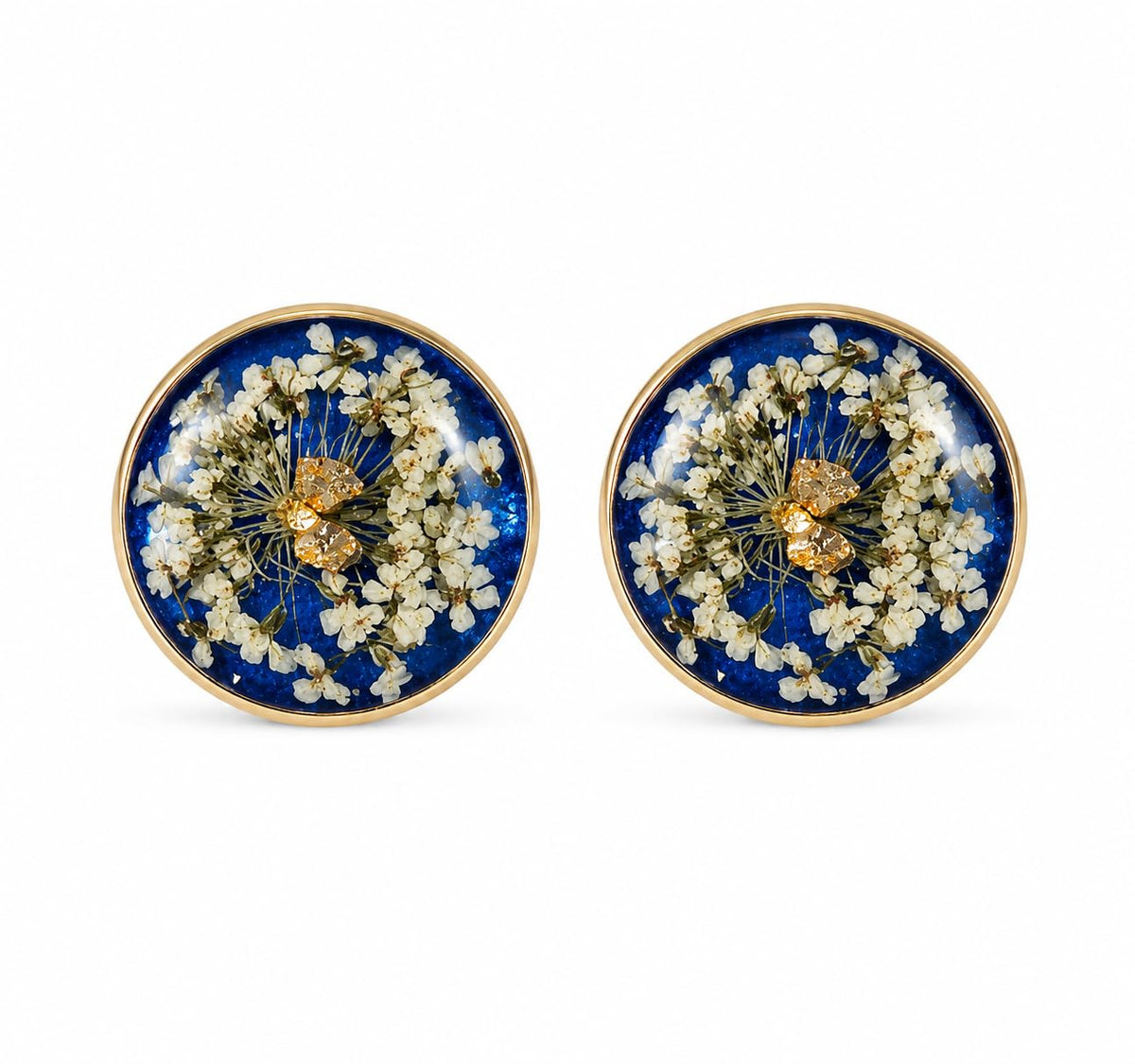 Handmade Botanical Real Dried Flower Resin Stud Earrings for Women (Blue)