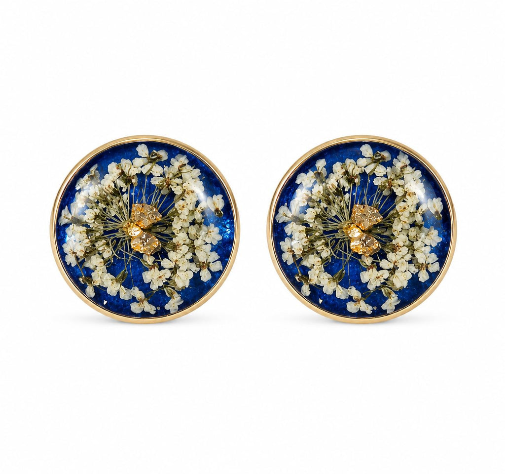 ARTSENSE Handmade Blue Botanical Real Dried Flower Resin Stud Earrings for Women Nature Inspired Floral Lightweight Jewellery