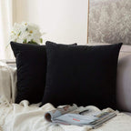 Khooti Velvet Cushion Cover, 24x24 | Black | Pack of 2 | Solid Plain Soft & Smooth, Decorative Cushion Covers for Living Room, Bedroom, Couches, Chairs, Sofas, Beds & Home Decor
