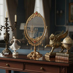 KridayKraft Gold-Plated Double-Sided Oval Metal Table Mirror – Floor-Mounted Unframed Vanity Mirror for Home Décor, Birthday, Anniversary, Wedding & Festive Gifting for Loved Ones
