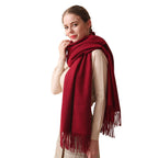 LumiSyne Winter Scarf For Women Plain Color Premium Soft Wool Scarf With Tassel Long And Thickened Shawl Wrap Pashmina, Wine Red, One Size