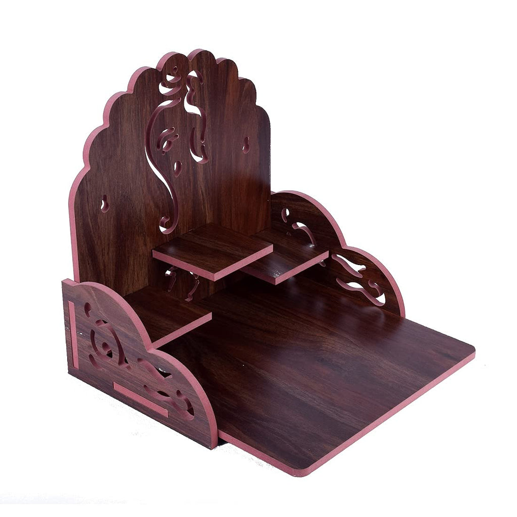 PRIMEFAIR Handmade Beautiful Wooden Temple/Home Temple/Puja Mandir/Wall Hanging and Table Top Home Mandir Temple/Home Art & Craft Engineered Wood Home Wall Temple (MAROON-456)