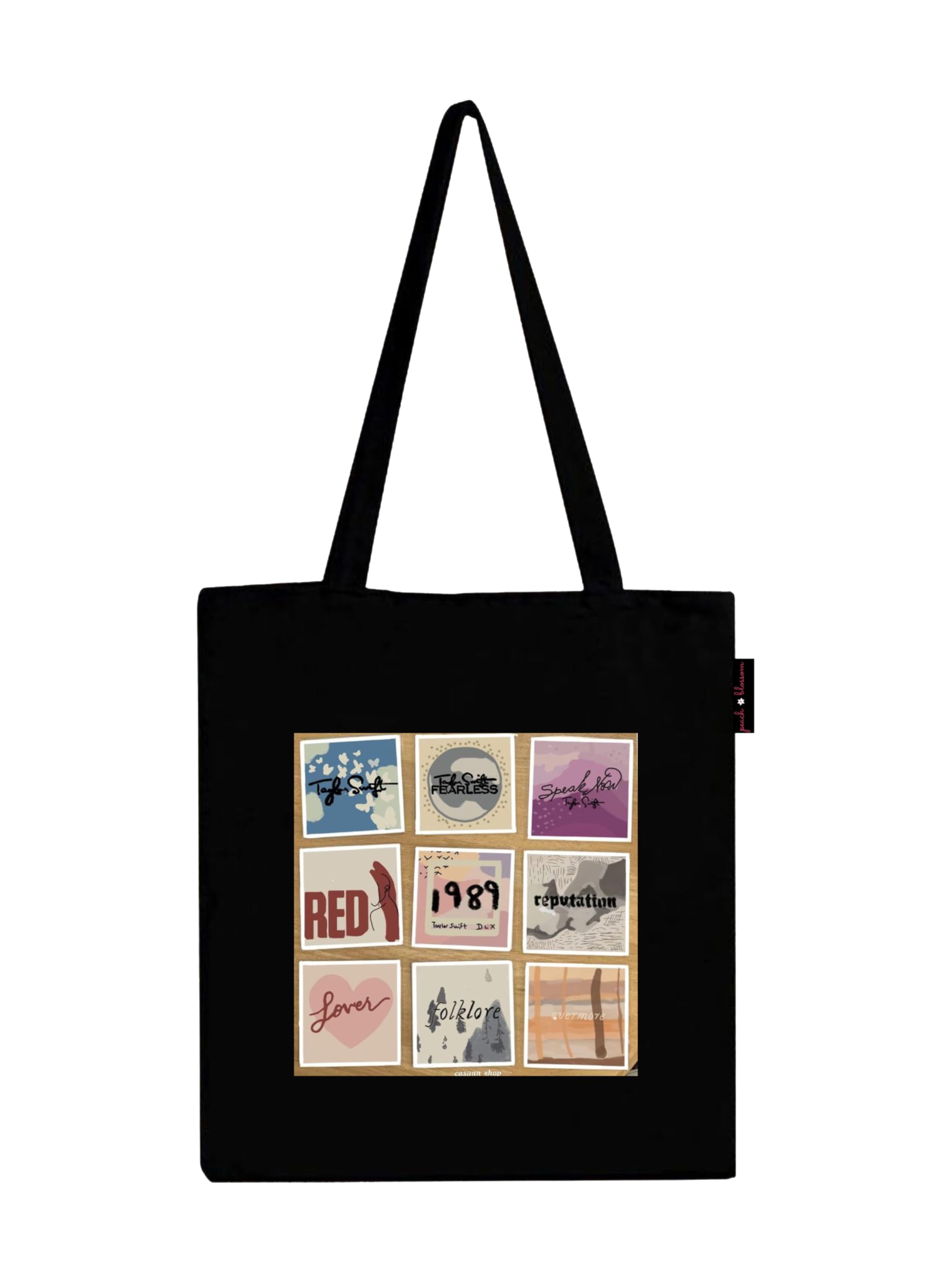 Peach Blossom Printed Cotton Zipper Tote Bags | CBAG - BLK-1989(9) BOX