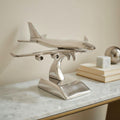 DSH Brass Jet Plane On Stand Table Top Decorative Showpiece for Home Decor & Office Table and Gifting. (Silver)