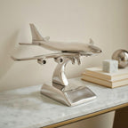 DSH Brass Jet Plane On Stand Table Top Decorative Showpiece for Home Decor & Office Table and Gifting. (Silver)