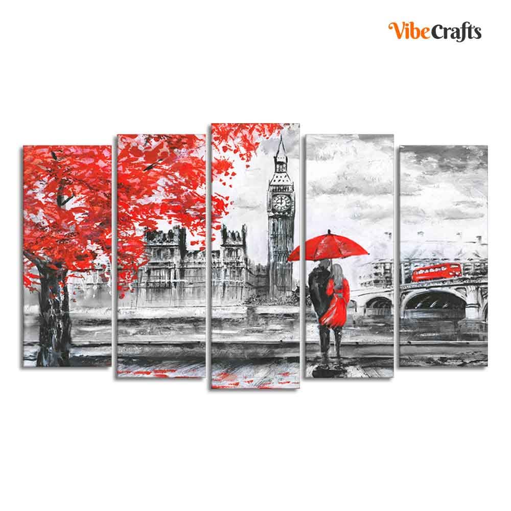 VIBECRAFTS Beautiful London Canvas Wall Painting Set of Five Pieces For Home|Office|Living Room|Gift (PTVC5Pcs2_6523)