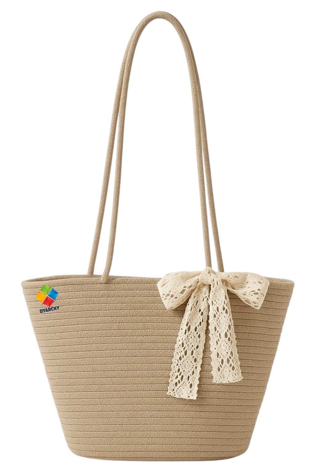 DYARCHY Cotton Rope Woven Tote Bag, Large (MULTI) ZIPPER BAG (COLOR 17)