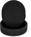 Mansa for Hot Dishes, Pots and Pans, Hot Pads with Storage Basket, Pot Holders for Kitchen, Heat Resistant Mat Protect Counter Home Essentials, Farmhouse Decor (Pack of 4 with Cover) Black Kafalo