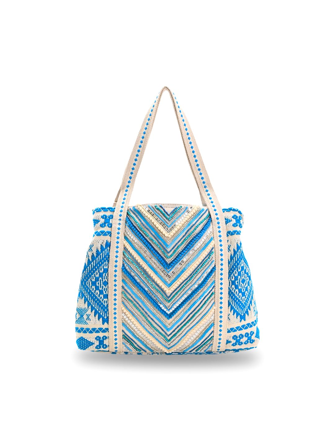 Boho Girl Tote | Blue Beaded Work Tote Bag for Girls | Stylish Bag for Office and Travel | Trendy Shoulder Bag for College or Office | Elegant Ladies Purse | Everyday Fashion Tote Bag