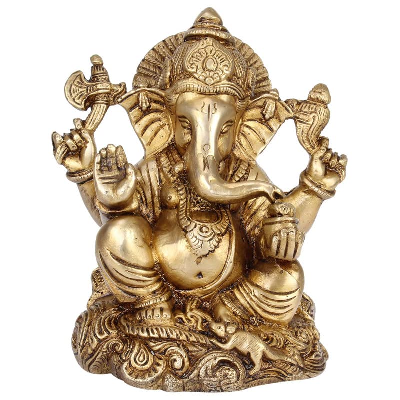 SVARUP Brass Ganesh Bhagwan Idol Ganesha Statue Ganpati Murti for Home Entrance Decor Diwali Puja Gift Height 6 Inch.