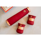 INDIAN ART VILLA Copper Bottle & Glass Set - 800 ml Water Bottle & 2 Glasses (300 ml Each) with Red Pyramid Ombre Silk Finish, Perfect for Gifting & Everyday Use