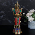 ARTVARKO Brass with Inlay Deep Lakshmi Lamp Lady Diya Lady Standing with Lamps Deep Laxmi Statue Religious Showpiece 10.5 Inch
