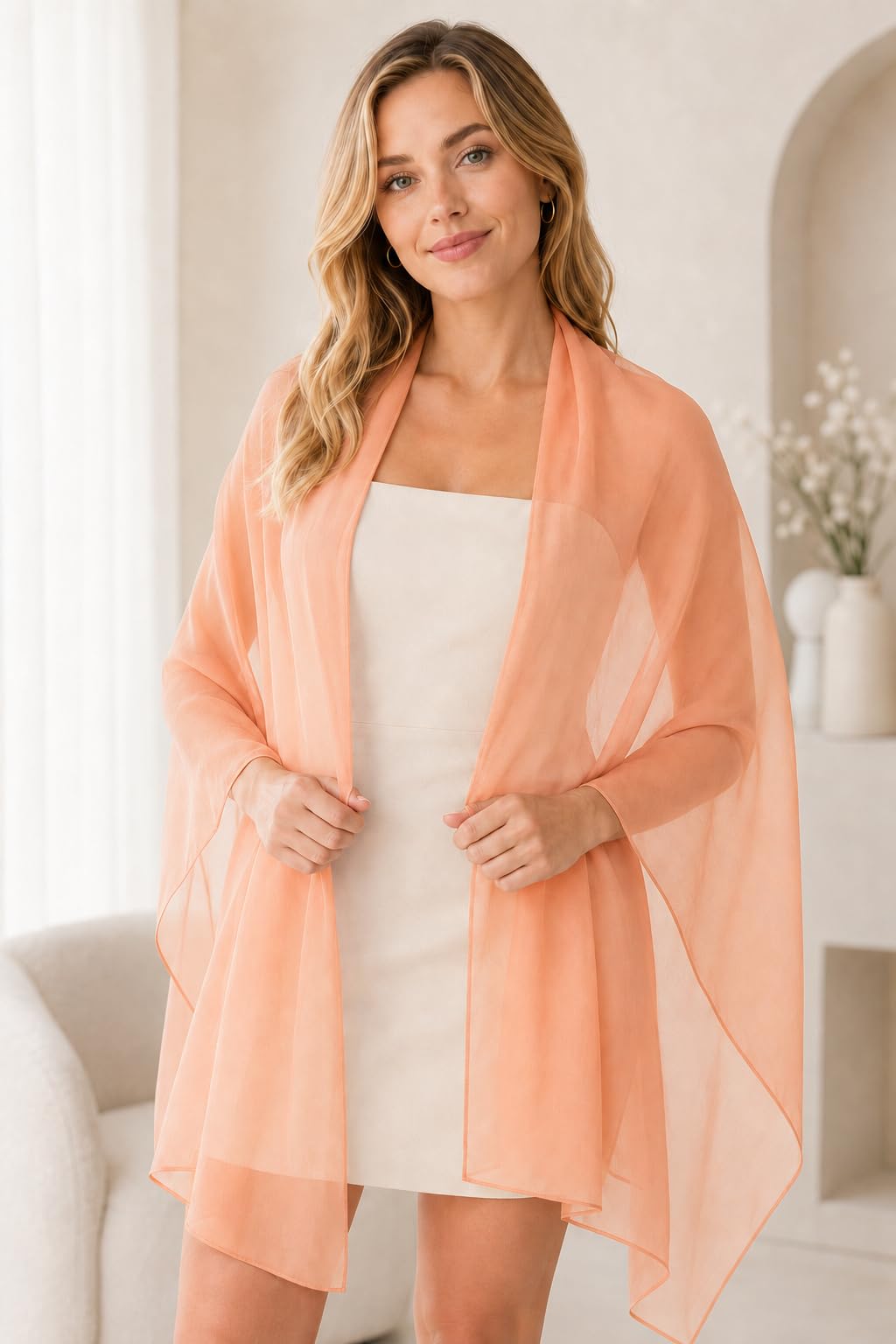 YOUR SMILE for Women Lightweight Breathable Solid Color Soft Chiffon Long Fashion Scarves Sun-proof Shawls Wrap, Snow Pink, 27''x70''