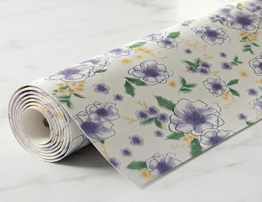 Dribble (45cm X 500cm) Eva Shelf Liner Mat Roll, Non Slip Drawer & Cabinet Liner for Kitchen, Waterproof Oilproof Washable Fridge Mat, Anti Skid Multipurpose Mat (Spring Lavender Purple) Kafalo