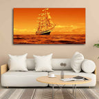 VIBECRAFTS Canvas Paintings for Living Room Drawing Room Sailing Ship in a Beautiful Golden Hour Premium Wall Painting Fitted with Wooden Frame for Home|Office|Gift(PTVCH_2261)(48 x 24 Inches)