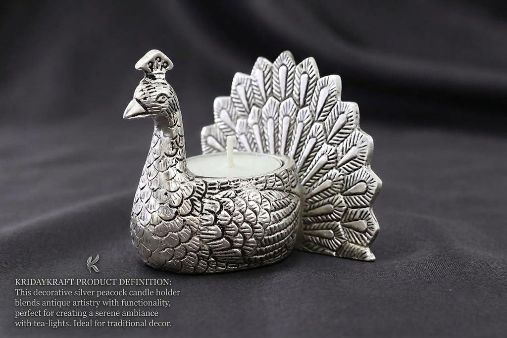 KridayKraft Designed with a Versatile Central Cavity, This Peacock Serves as a Stunning tealight Candle Holder, a mini Indoor Planter, a Unique Pen Stand,(Peacock Small Silver).