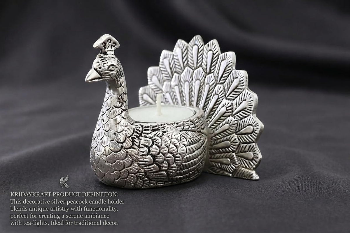 KridayKraft Designed with a Versatile Central Cavity, This Peacock Serves as a Stunning tealight Candle Holder, a mini Indoor Planter, a Unique Pen Stand,(Peacock Small Silver).