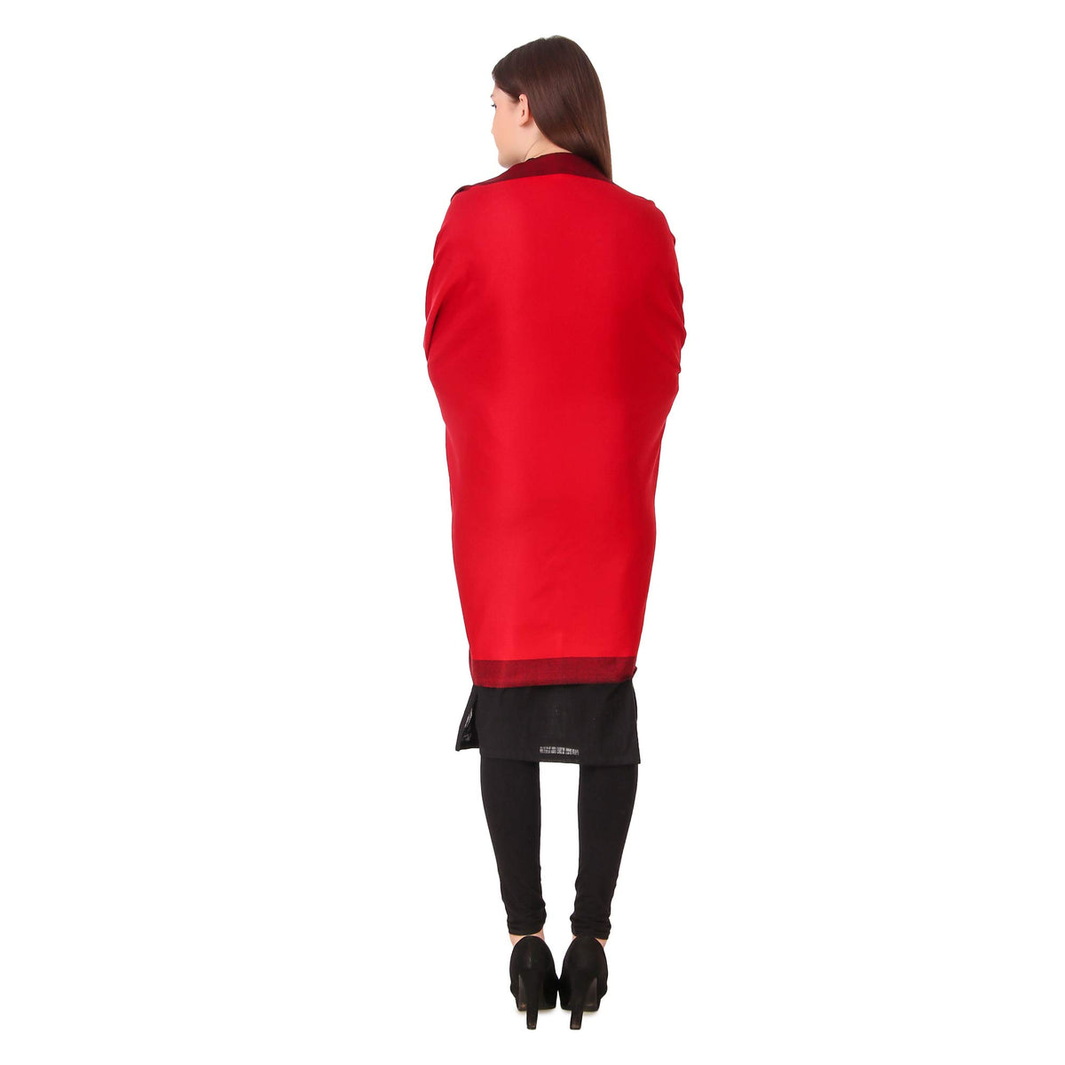 BRAVEZI Women's Woolen Kullu Design Border Shawls (Red)