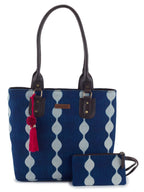 NEPRI Office Pouch Tote Bag | Stylish Set of 2 Tote Bags for Women| Vegan Leather & Handblock Printed Fabric Handbag with Double Handle Shoulder Strap| Daily & Travel Use | WPT-006-19